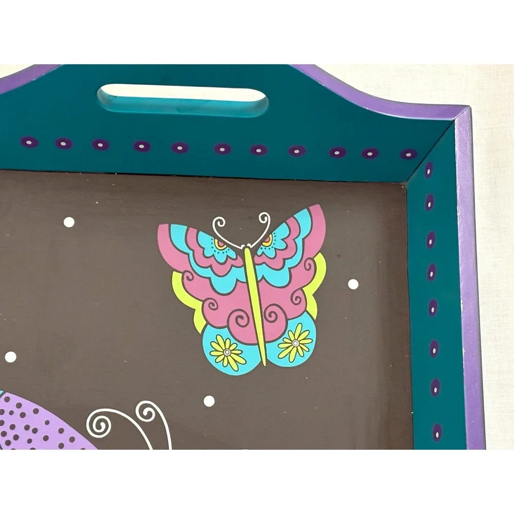 Vintage LAUREL BURCH Pressed Wood TRAY Colorful BUTTERFLIES by Ganz 15